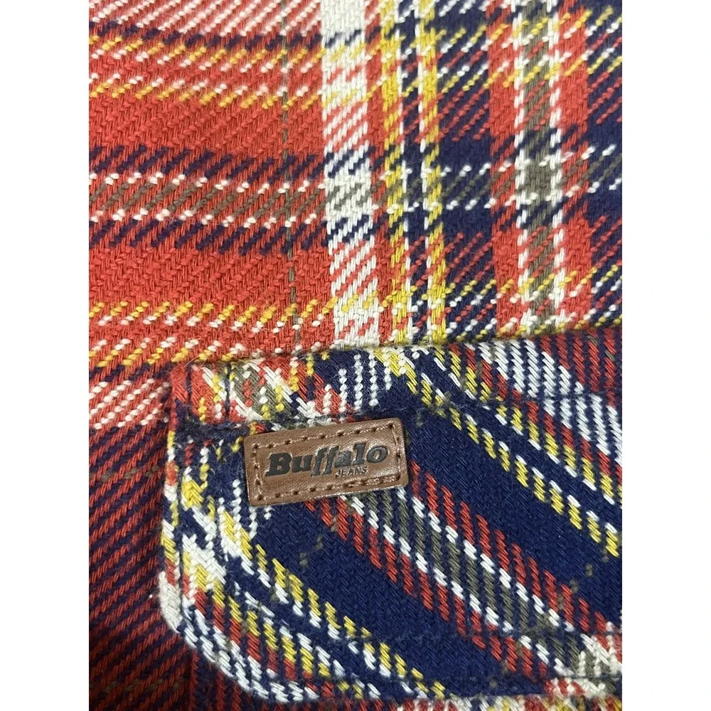 Buffalo Jeans Plaid Flannel Shirt Jacket Men M Red Navy Rugged Grunge Lumberjack
